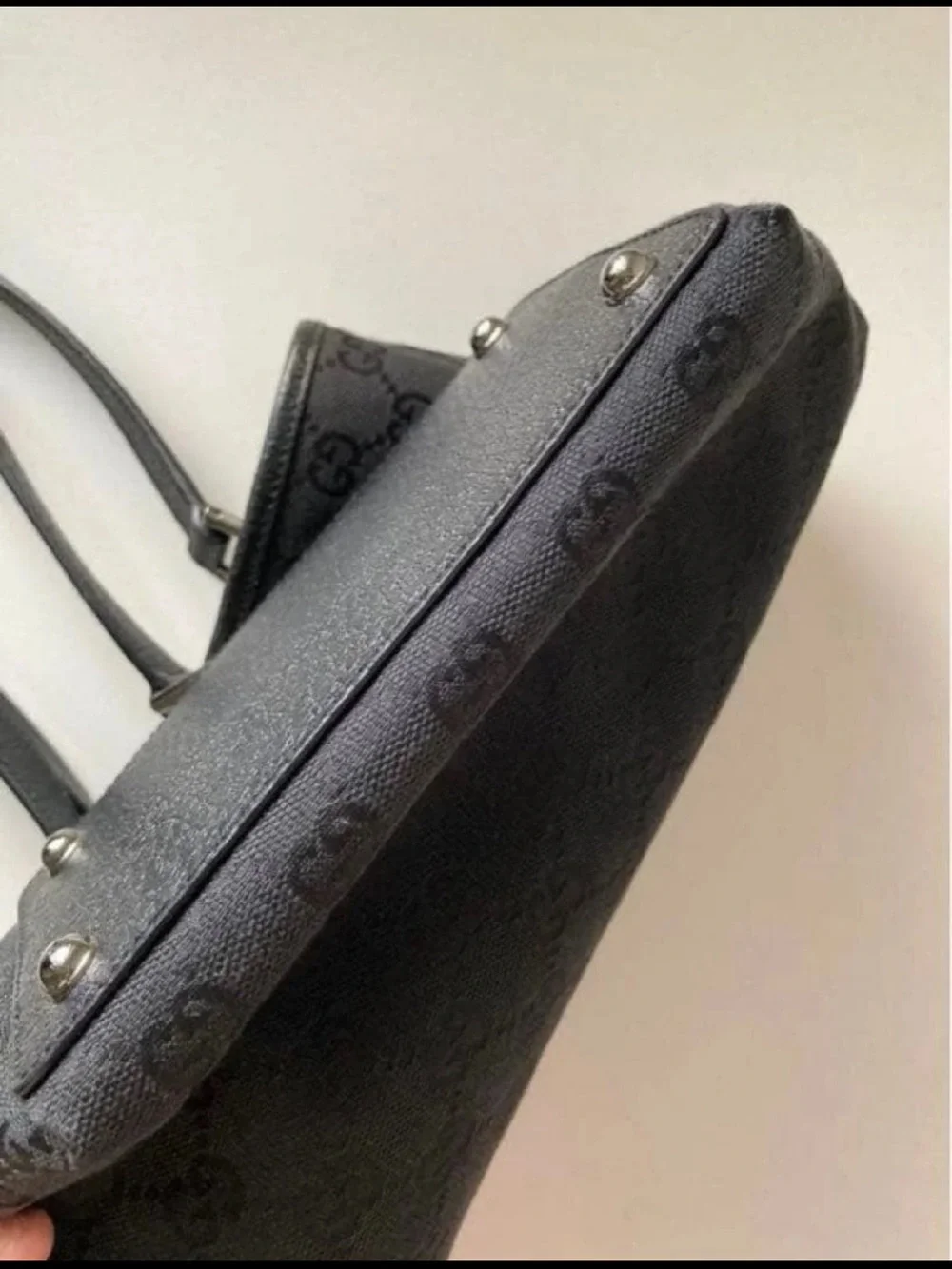 Gucci Black Monogram Tote with Silver-Tone Rings